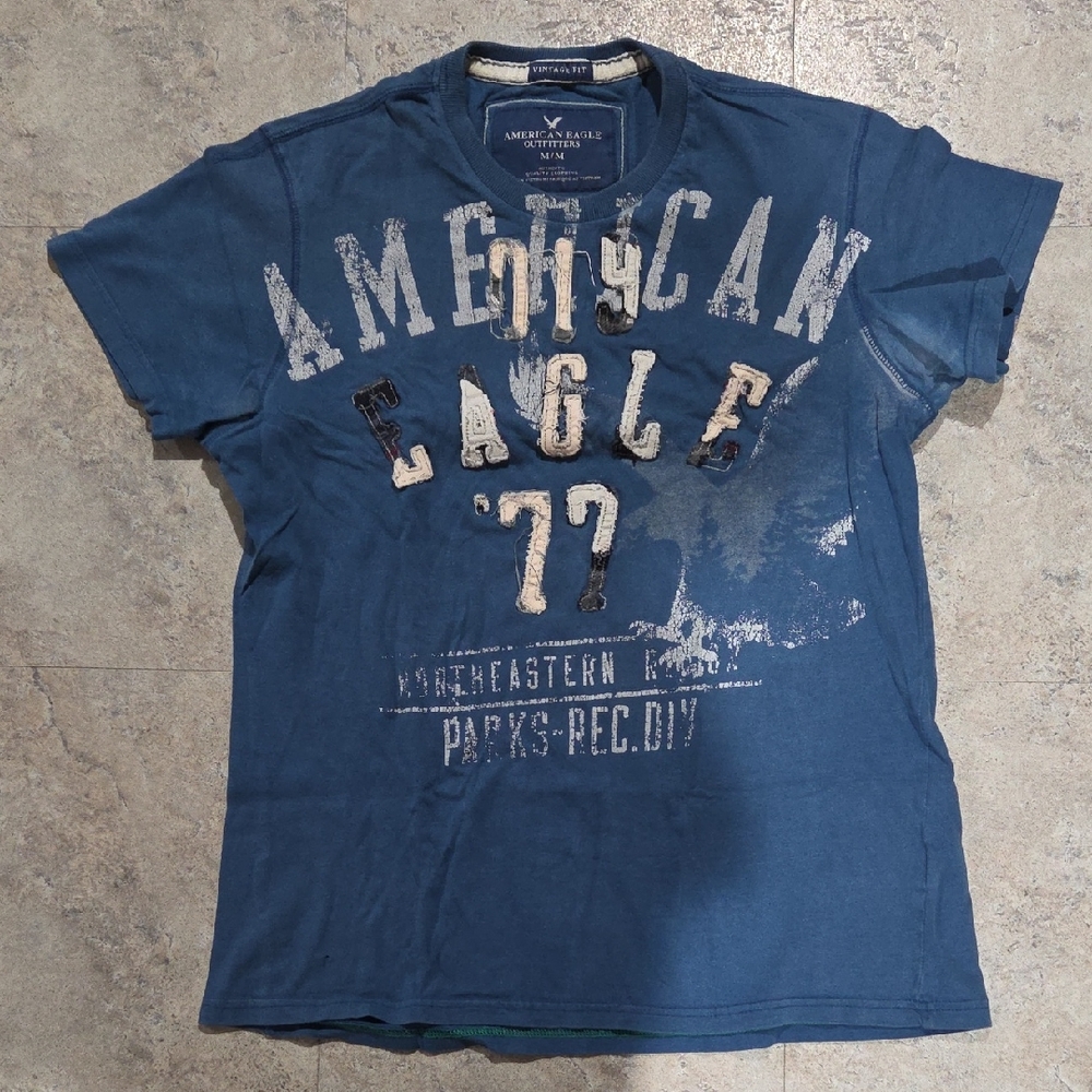 American Eagle Outfitters Men's Blue Graphic T-Shirt
